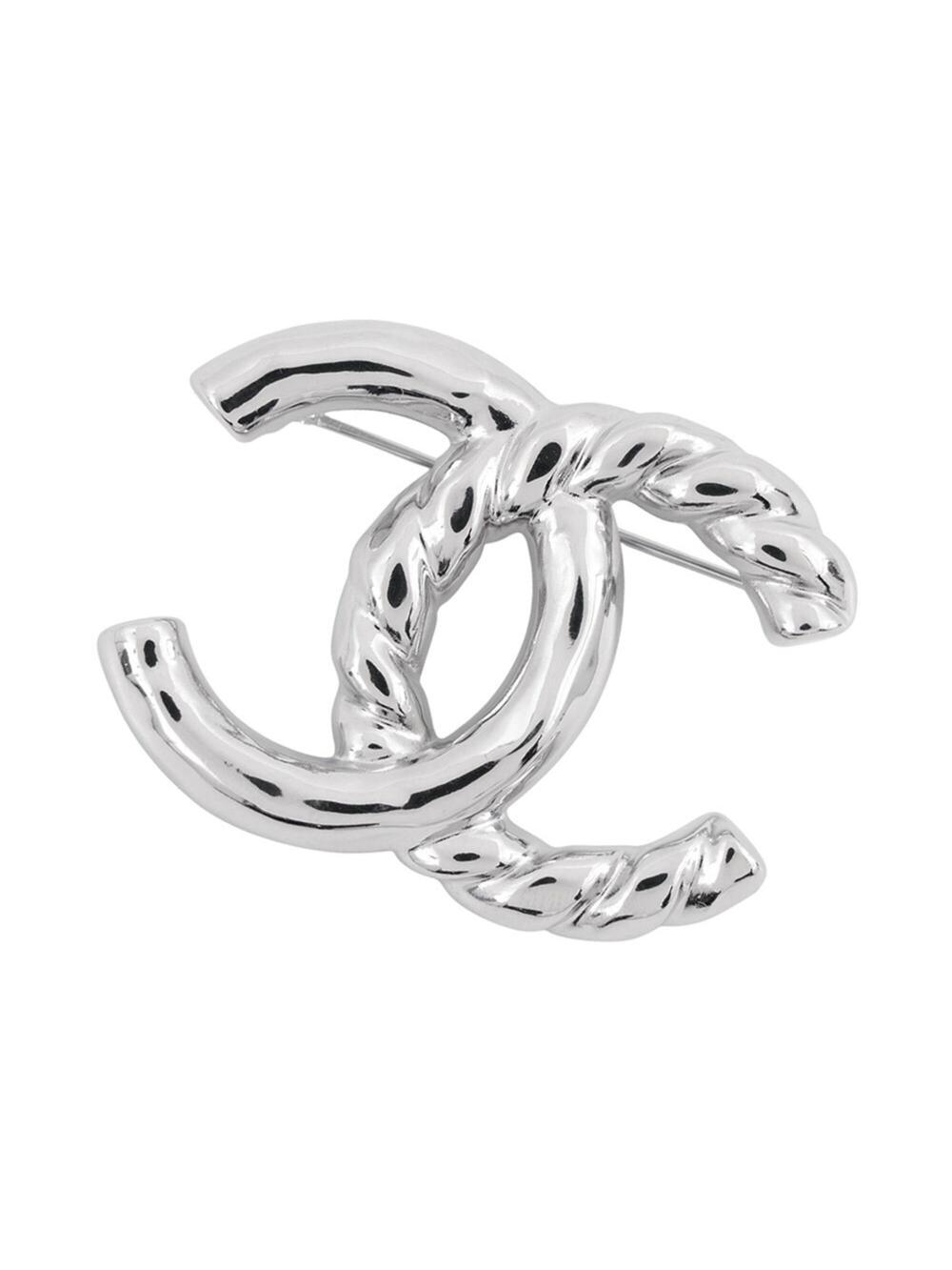 Chanel Cc Logo Brooch Silver-Tone Metal #343213C10B